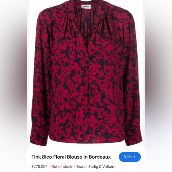 Zadig & Voltaire Tink Bico Flowers Logo Blouse Long Sleeve Floral Dark Vampire - Picture 7 of 8